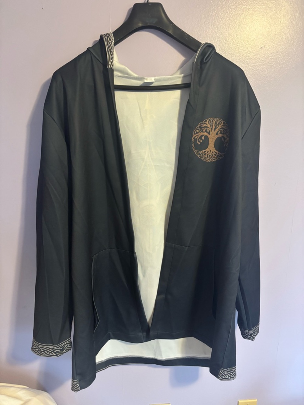 Black Hooded Cardigan with Gold Tree of Life